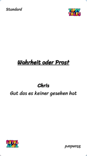 Spielkarte des Trinkspiels "Wahrheit oder Prost"